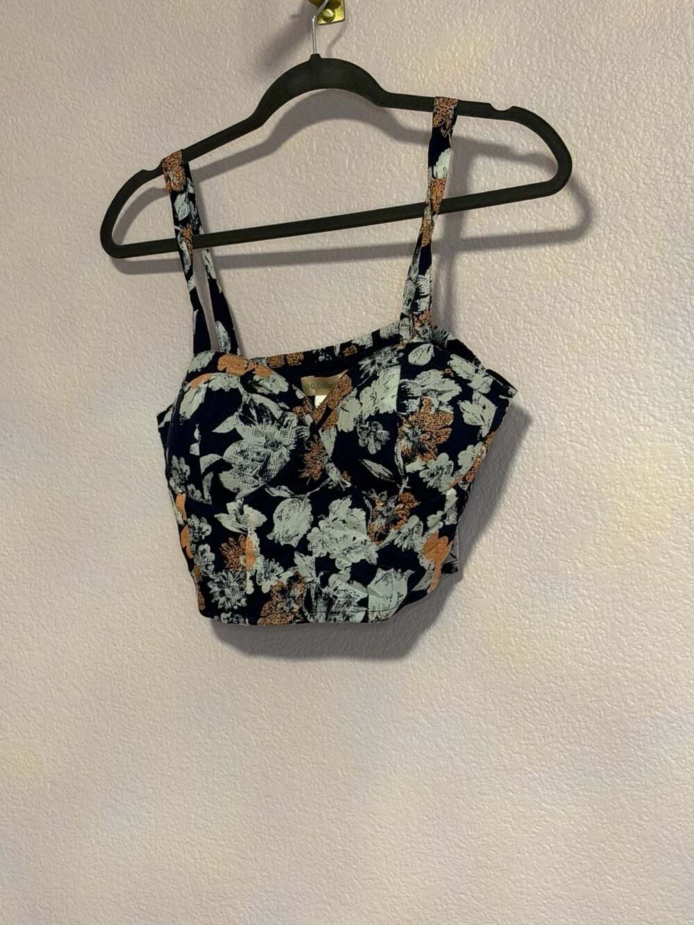 B.O.G. Collective Crop Top Size M Blue Floral Smocked Cami